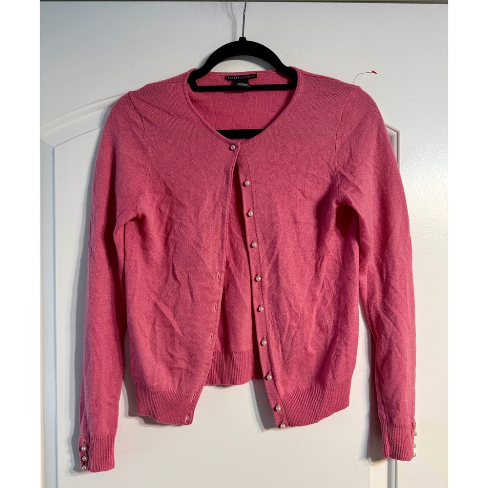 Sandra Cashmere Cardigan Small Pink Pearl Button 100% Cashmere Balletcore Preppy